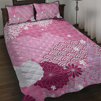 Pink Palaka Japanese Patterns Quilt Bed Set Asanoha Seigaiha Sakura Motif - Polynesian Pride