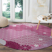 Pink Palaka Japanese Patterns Round Carpet Asanoha Seigaiha Sakura Motif LT14 - Polynesian Pride