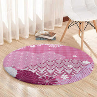 Pink Palaka Japanese Patterns Round Carpet Asanoha Seigaiha Sakura Motif LT14 - Polynesian Pride