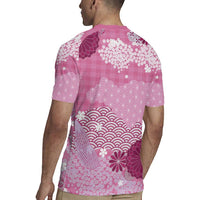 Pink Palaka Japanese Patterns Rugby Jersey Asanoha Seigaiha Sakura Motif - Polynesian Pride