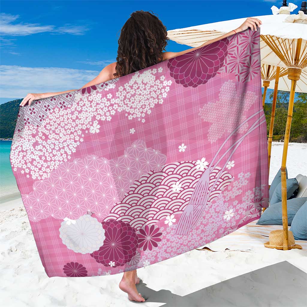 Pink Palaka Japanese Patterns Sarong Asanoha Seigaiha Sakura Motif LT14 One Size 44 x 66 inches Pink - Polynesian Pride