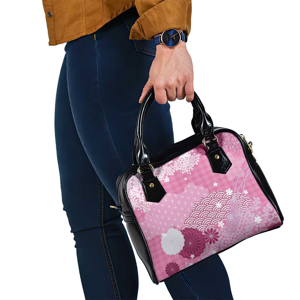 Pink Palaka Japanese Patterns Shoulder Handbag Asanoha Seigaiha Sakura Motif LT14 - Polynesian Pride