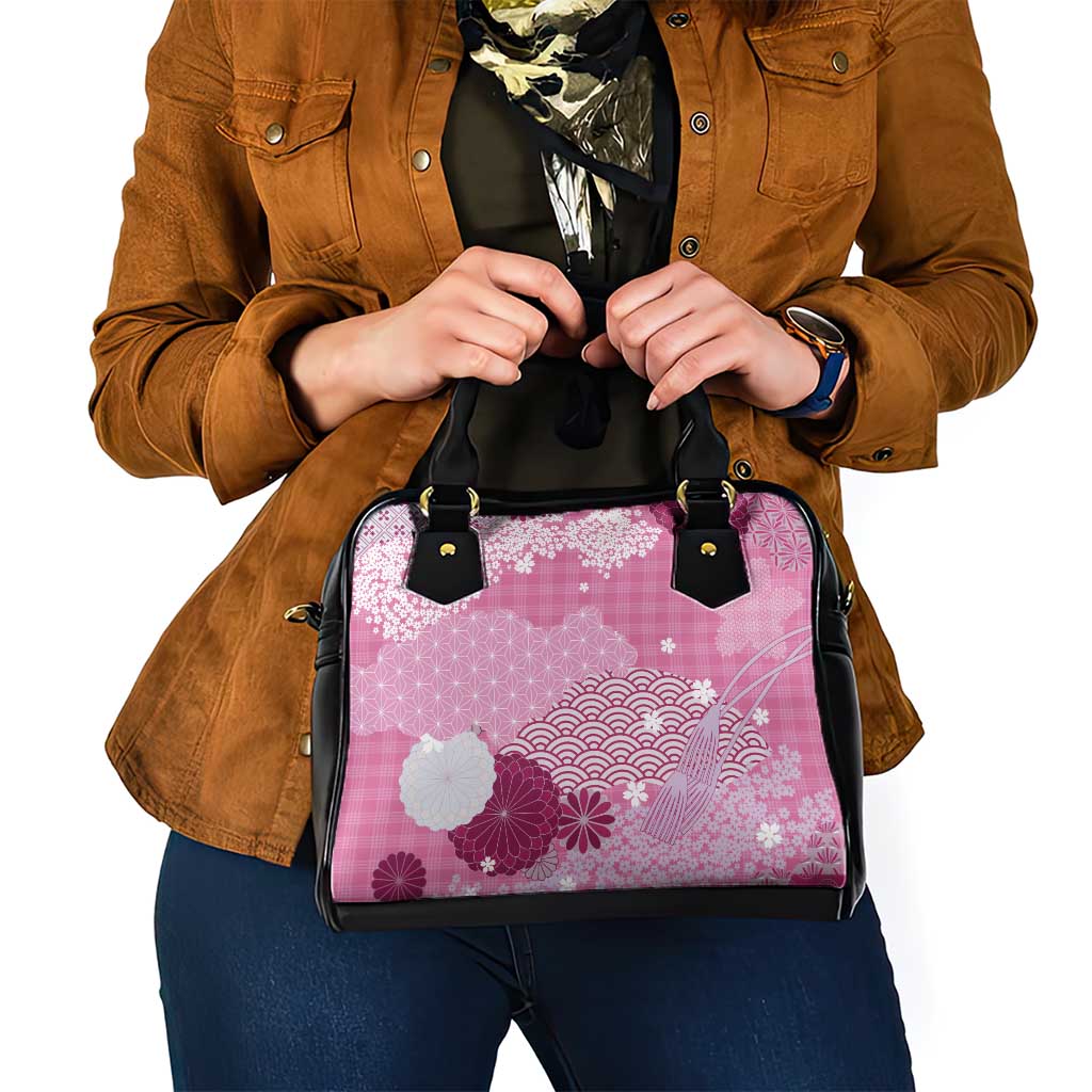 Pink Palaka Japanese Patterns Shoulder Handbag Asanoha Seigaiha Sakura Motif LT14 - Polynesian Pride