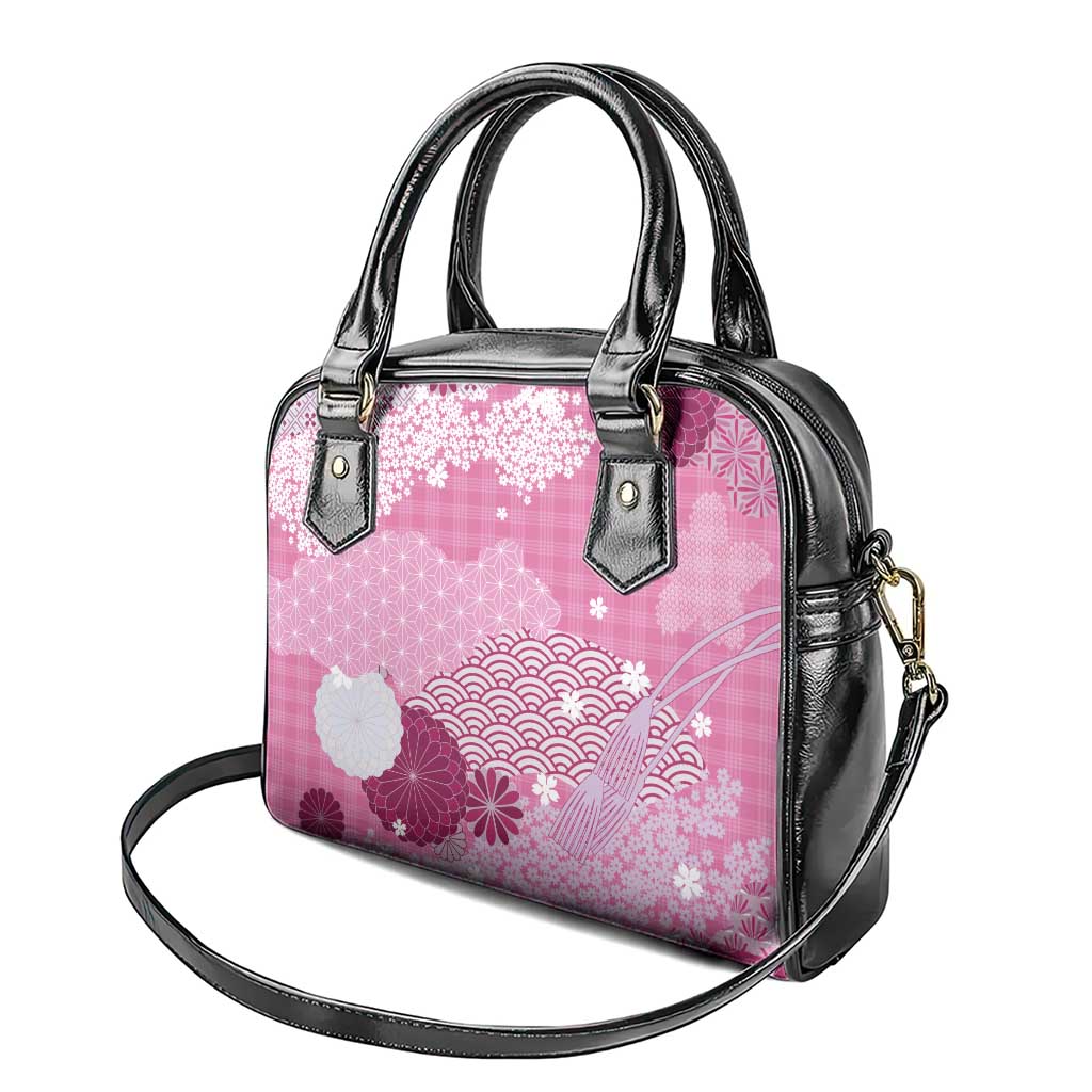 Pink Palaka Japanese Patterns Shoulder Handbag Asanoha Seigaiha Sakura Motif LT14 - Polynesian Pride