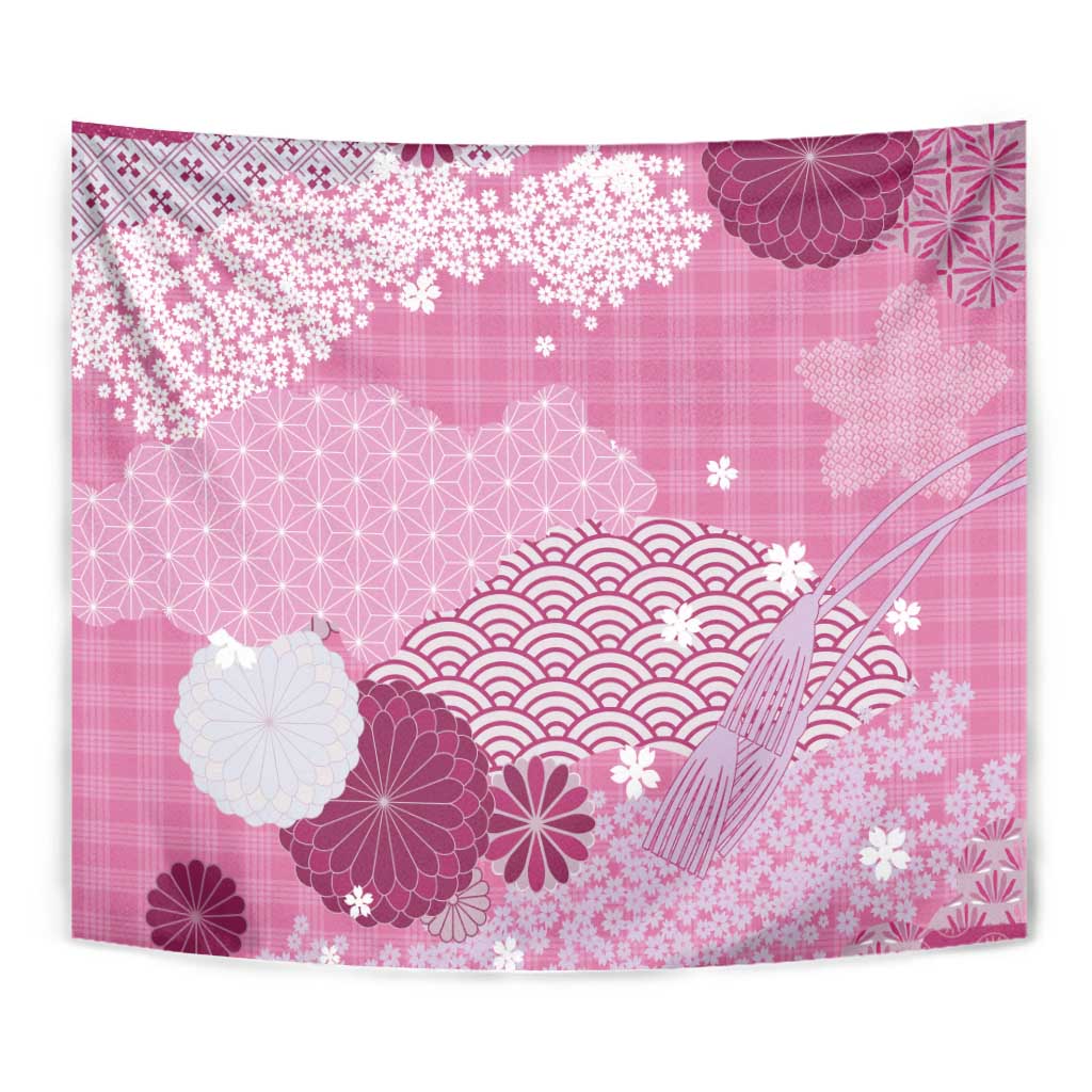 Pink Palaka Japanese Patterns Tapestry Asanoha Seigaiha Sakura Motif LT14 - Polynesian Pride