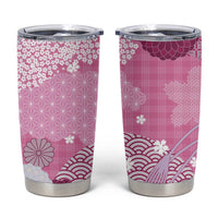 Pink Palaka Japanese Patterns Tumbler Cup Asanoha Seigaiha Sakura Motif - Polynesian Pride