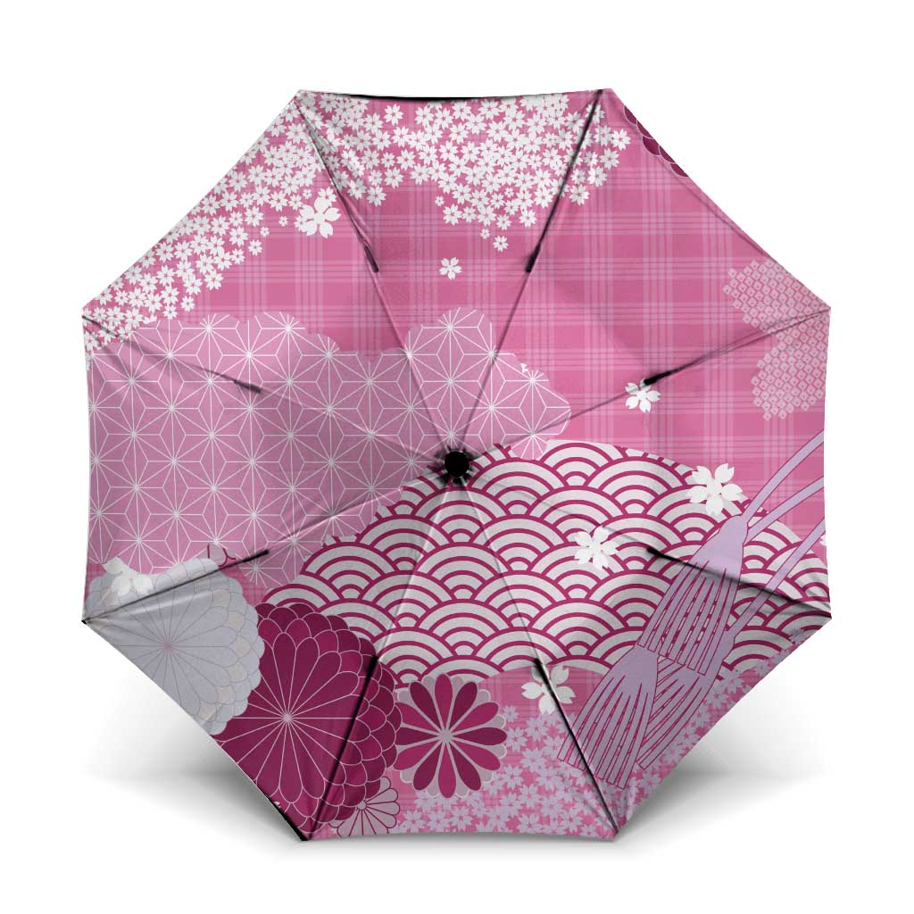 Pink Palaka Japanese Patterns Umbrella Asanoha Seigaiha Sakura Motif - Polynesian Pride