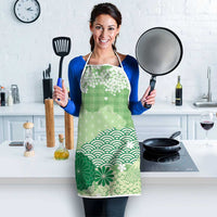 Green Palaka Japanese Patterns Apron Asanoha Seigaiha Sakura Motif - Polynesian Pride