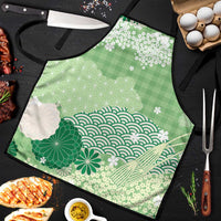 Green Palaka Japanese Patterns Apron Asanoha Seigaiha Sakura Motif - Polynesian Pride