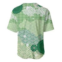 Green Palaka Japanese Patterns Baseball Jersey Asanoha Seigaiha Sakura Motif LT14 - Polynesian Pride