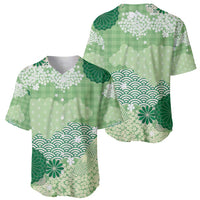 Green Palaka Japanese Patterns Baseball Jersey Asanoha Seigaiha Sakura Motif LT14 - Polynesian Pride