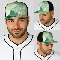 Green Japanese Traditional Motifs Baseball Net Cap Palaka With Asanoha Seigaiha Sakura - Polynesian Pride