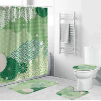 Green Palaka Japanese Patterns Bathroom Set Asanoha Seigaiha Sakura Motif - Polynesian Pride