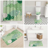 Green Palaka Japanese Patterns Bathroom Set Asanoha Seigaiha Sakura Motif - Polynesian Pride