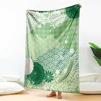 Green Palaka Japanese Patterns Blanket Asanoha Seigaiha Sakura Motif LT14 - Polynesian Pride