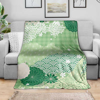 Green Palaka Japanese Patterns Blanket Asanoha Seigaiha Sakura Motif LT14 - Polynesian Pride
