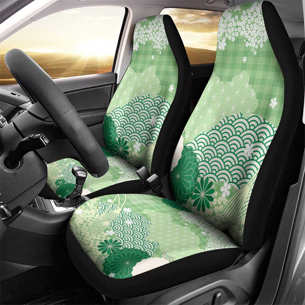 Green Palaka Japanese Patterns Car Seat Cover Asanoha Seigaiha Sakura Motif - Polynesian Pride