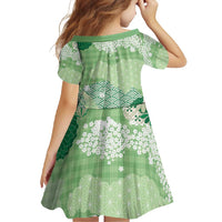 Green Palaka Japanese Patterns Family Matching Long Sleeve Bodycon Dress and Hawaiian Shirt Asanoha Seigaiha Sakura Motif LT14 - Polynesian Pride
