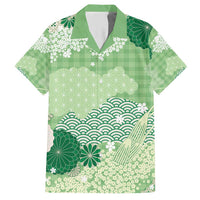 Green Palaka Japanese Patterns Hawaiian Shirt Asanoha Seigaiha Sakura Motif - Polynesian Pride