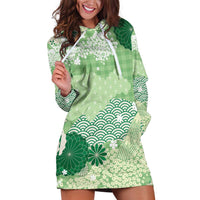 Green Palaka Japanese Patterns Hoodie Dress Asanoha Seigaiha Sakura Motif LT14 Green - Polynesian Pride