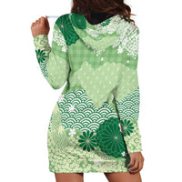 Green Palaka Japanese Patterns Hoodie Dress Asanoha Seigaiha Sakura Motif LT14 - Polynesian Pride