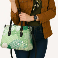 Green Palaka Japanese Patterns Leather Bag Asanoha Seigaiha Sakura Motif - Polynesian Pride