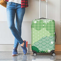 Green Palaka Japanese Patterns Luggage Cover Asanoha Seigaiha Sakura Motif LT14 - Polynesian Pride