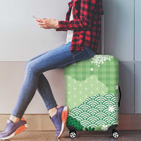 Green Palaka Japanese Patterns Luggage Cover Asanoha Seigaiha Sakura Motif LT14 - Polynesian Pride