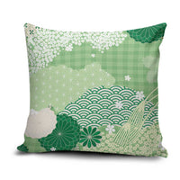 Green Palaka Japanese Patterns Pillow Cover Asanoha Seigaiha Sakura Motif LT14 Green - Polynesian Pride