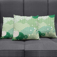 Green Palaka Japanese Patterns Pillow Cover Asanoha Seigaiha Sakura Motif LT14 - Polynesian Pride