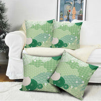 Green Palaka Japanese Patterns Pillow Cover Asanoha Seigaiha Sakura Motif LT14 - Polynesian Pride