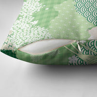 Green Palaka Japanese Patterns Pillow Cover Asanoha Seigaiha Sakura Motif LT14 - Polynesian Pride