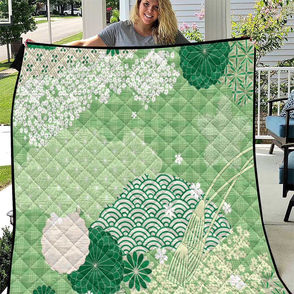 Green Palaka Japanese Patterns Quilt Asanoha Seigaiha Sakura Motif LT14 Green - Polynesian Pride