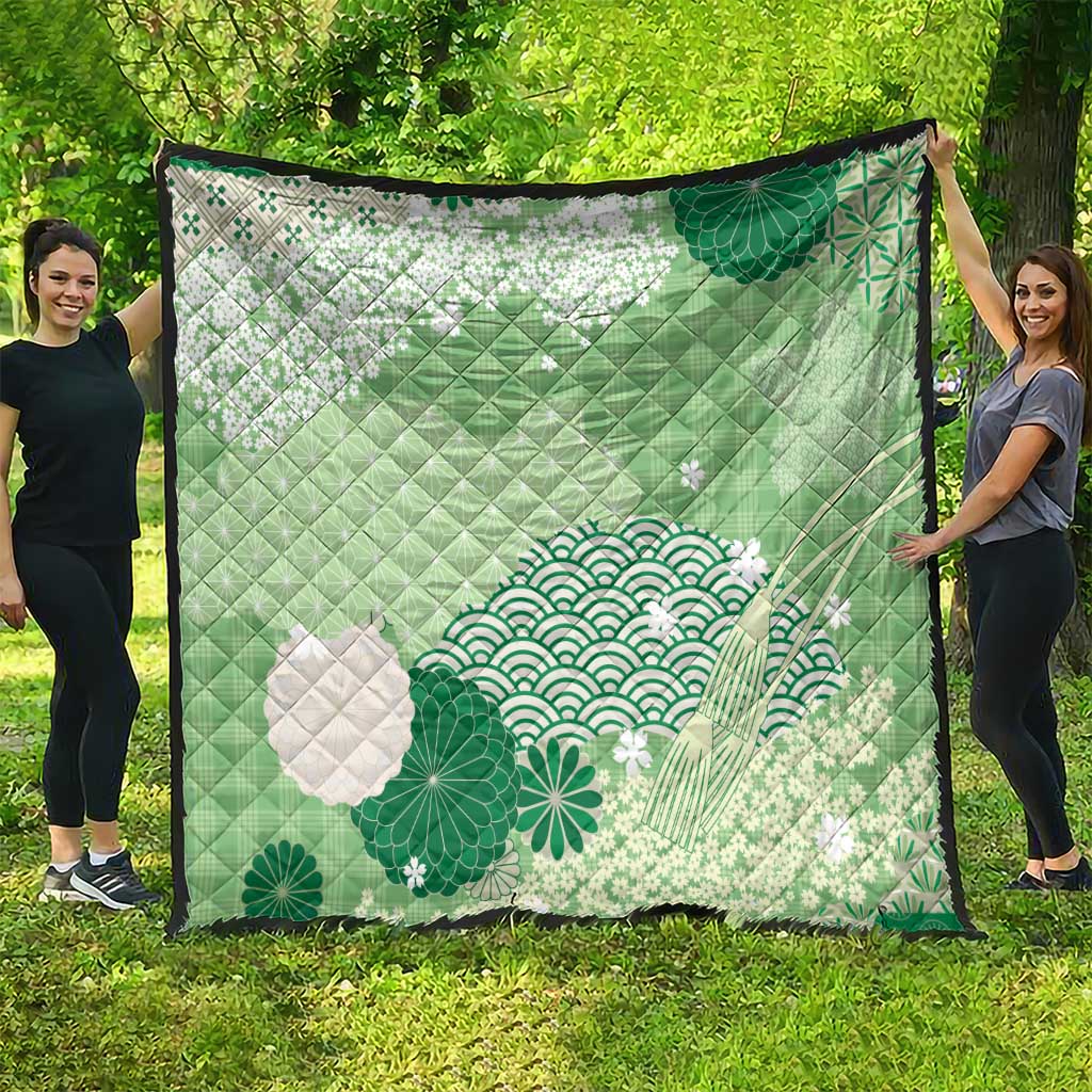 Green Palaka Japanese Patterns Quilt Asanoha Seigaiha Sakura Motif LT14 - Polynesian Pride