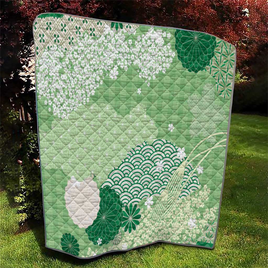 Green Palaka Japanese Patterns Quilt Asanoha Seigaiha Sakura Motif LT14 - Polynesian Pride