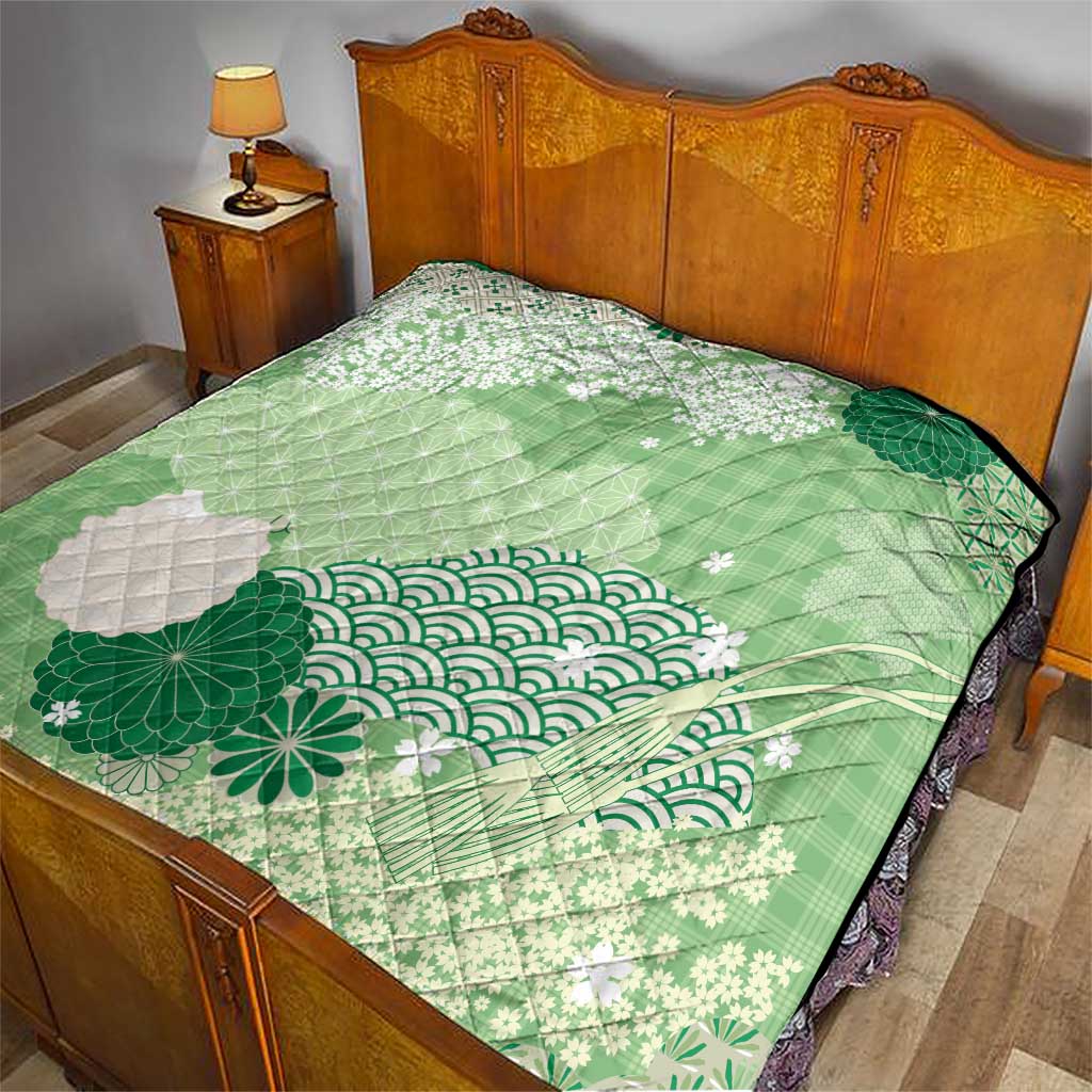 Green Palaka Japanese Patterns Quilt Asanoha Seigaiha Sakura Motif LT14 - Polynesian Pride