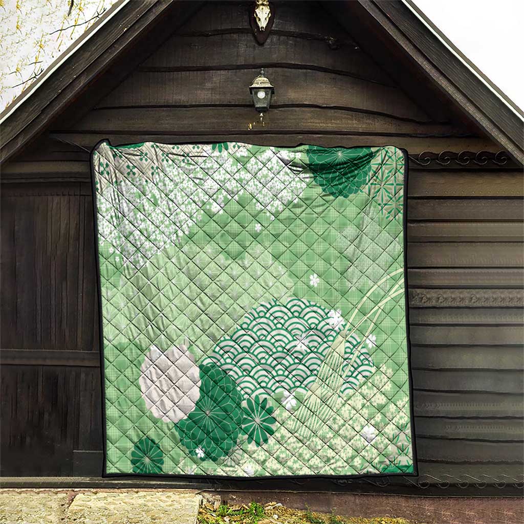 Green Palaka Japanese Patterns Quilt Asanoha Seigaiha Sakura Motif LT14 - Polynesian Pride