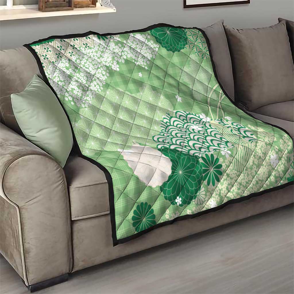 Green Palaka Japanese Patterns Quilt Asanoha Seigaiha Sakura Motif LT14 - Polynesian Pride
