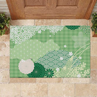 Green Palaka Japanese Patterns Rubber Doormat Asanoha Seigaiha Sakura Motif - Polynesian Pride
