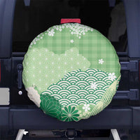 Green Palaka Japanese Patterns Spare Tire Cover Asanoha Seigaiha Sakura Motif LT14 No hole Green - Polynesian Pride