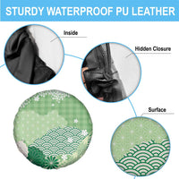 Green Palaka Japanese Patterns Spare Tire Cover Asanoha Seigaiha Sakura Motif LT14 - Polynesian Pride
