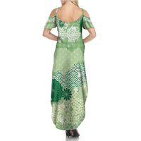 Green Palaka Japanese Patterns Summer Maxi Dress Asanoha Seigaiha Sakura Motif LT14 - Polynesian Pride
