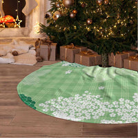 Green Palaka Japanese Patterns Tree Skirt Asanoha Seigaiha Sakura Motif - Polynesian Pride