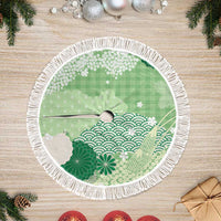Green Palaka Japanese Patterns Tree Skirt Asanoha Seigaiha Sakura Motif - Polynesian Pride