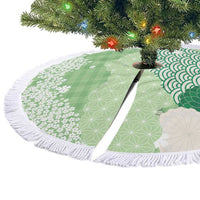 Green Palaka Japanese Patterns Tree Skirt Asanoha Seigaiha Sakura Motif - Polynesian Pride