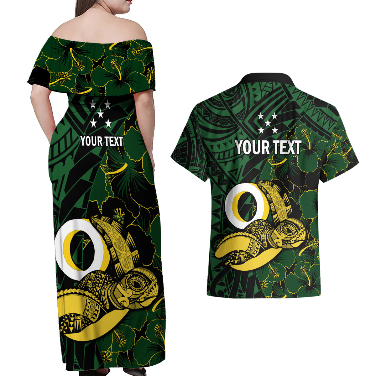 Personalised Solomon Islands Western Province Day Couples Matching Off Shoulder Maxi Dress and Hawaiian Shirt Sea Turtle Mix Polynesian Hibiscus Pattern LT14 - Polynesian Pride
