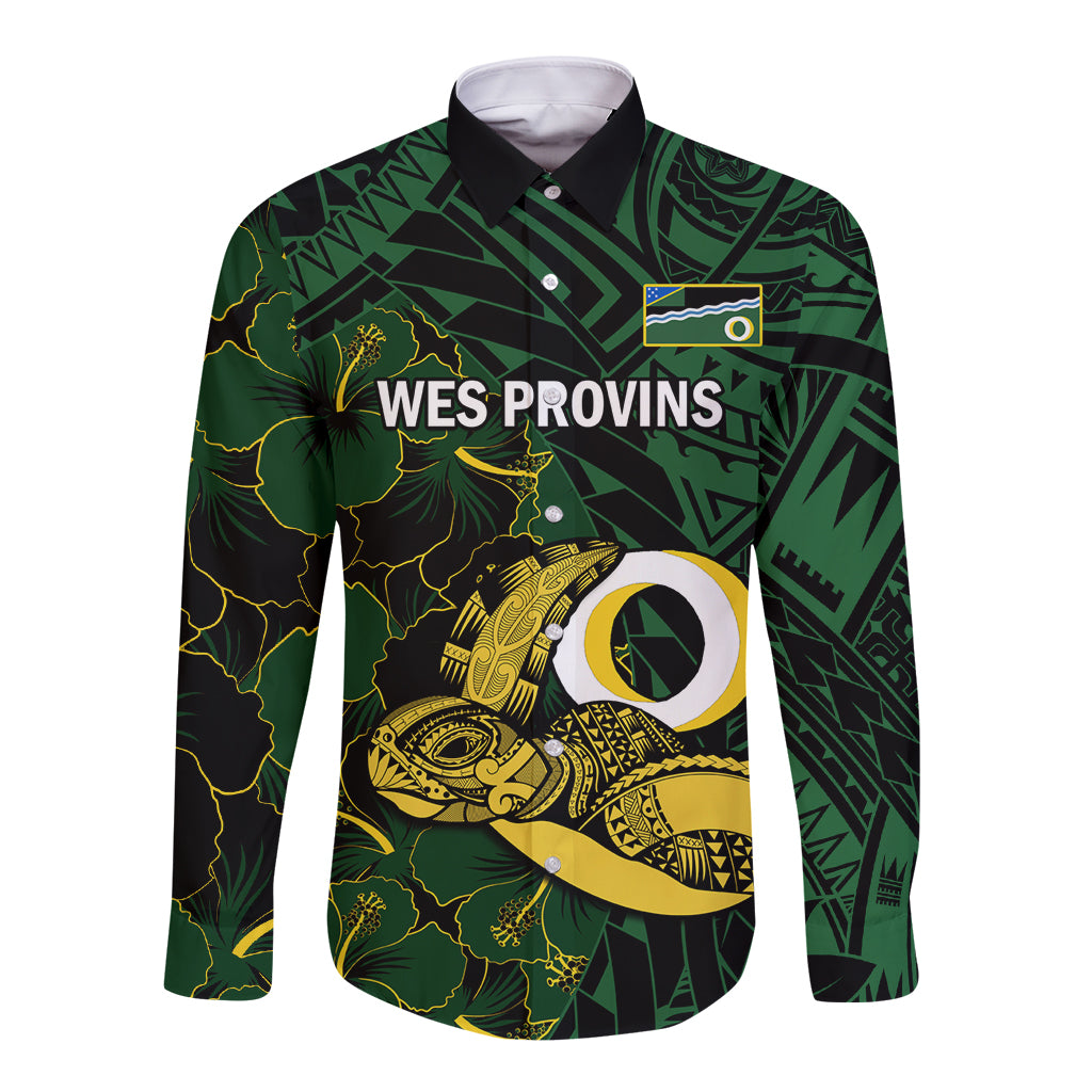 Personalised Solomon Islands Western Province Day Long Sleeve Button Shirt Sea Turtle Mix Polynesian Hibiscus Pattern LT14 Unisex Green - Polynesian Pride