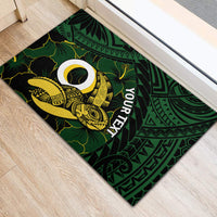 Personalised Solomon Islands Western Province Day Rubber Doormat Sea Turtle Mix Polynesian Hibiscus Pattern LT14 - Polynesian Pride