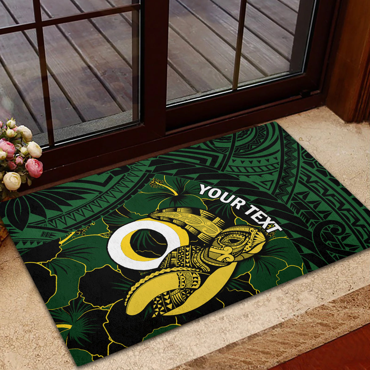 Personalised Solomon Islands Western Province Day Rubber Doormat Sea Turtle Mix Polynesian Hibiscus Pattern LT14 - Polynesian Pride