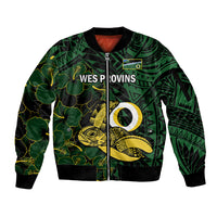 Personalised Solomon Islands Western Province Day Sleeve Zip Bomber Jacket Sea Turtle Mix Polynesian Hibiscus Pattern LT14 Unisex Green - Polynesian Pride